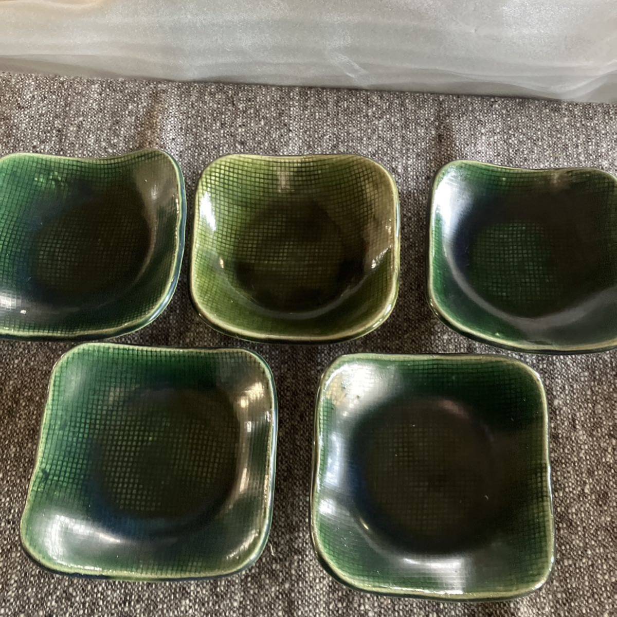 美濃焼　レトロ　小皿　銘々皿　プレート　緑　グリーン　5枚　和食器