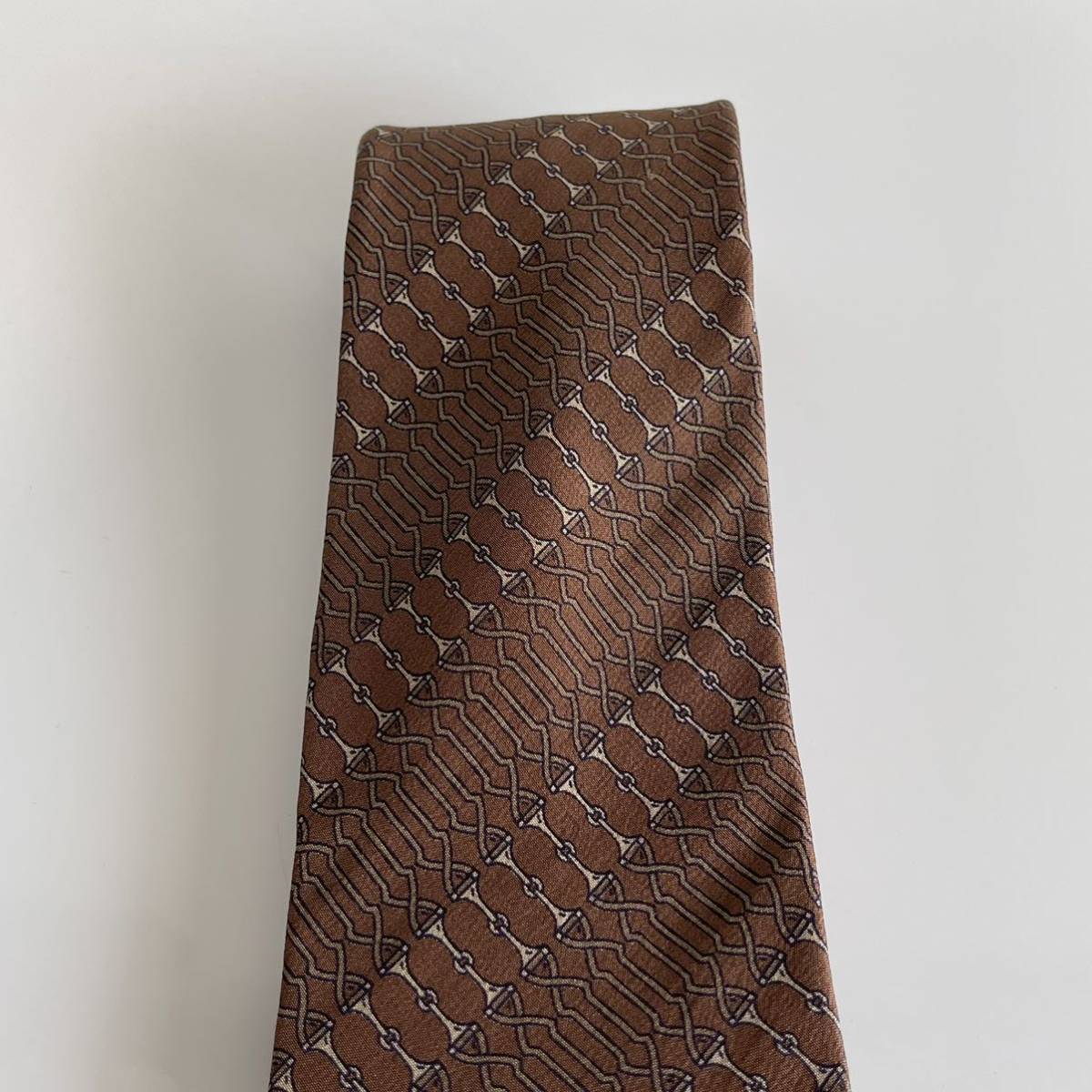 CELINE( Celine ) tea stripe one Point Macadam pattern necktie 
