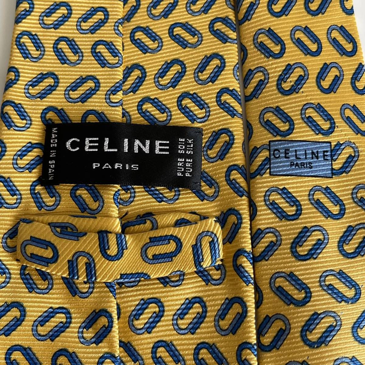 CELINE(セリーヌ) 黄色青クリップネクタイ_画像10