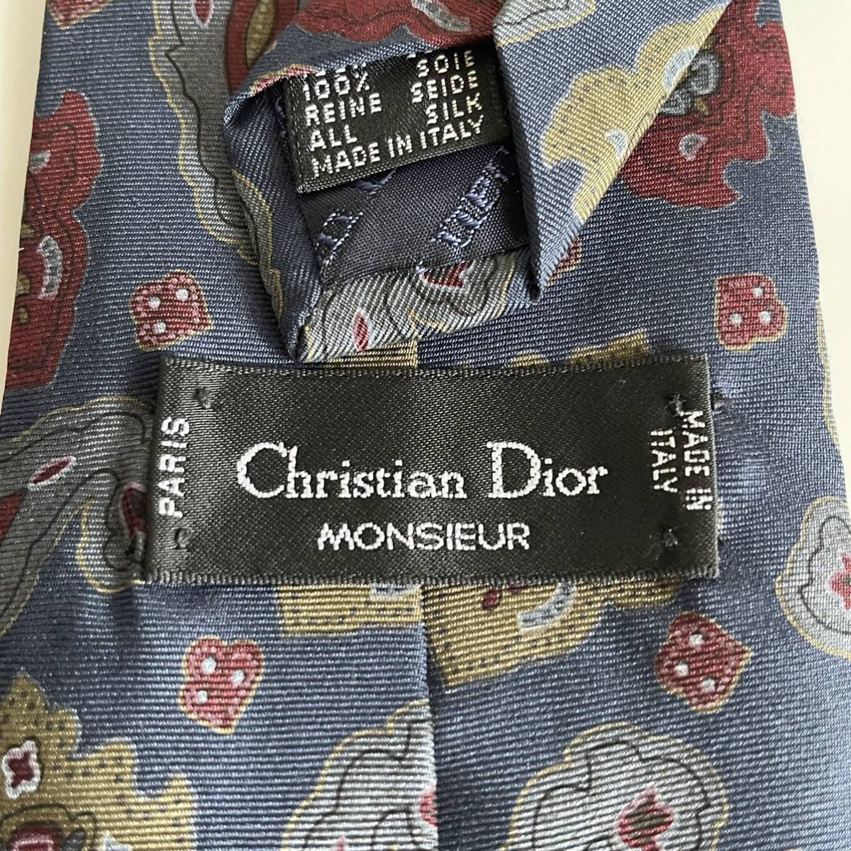Christian Dior(クリスチャンディオール) ネイビー赤緑葉っぱネクタイ_画像1