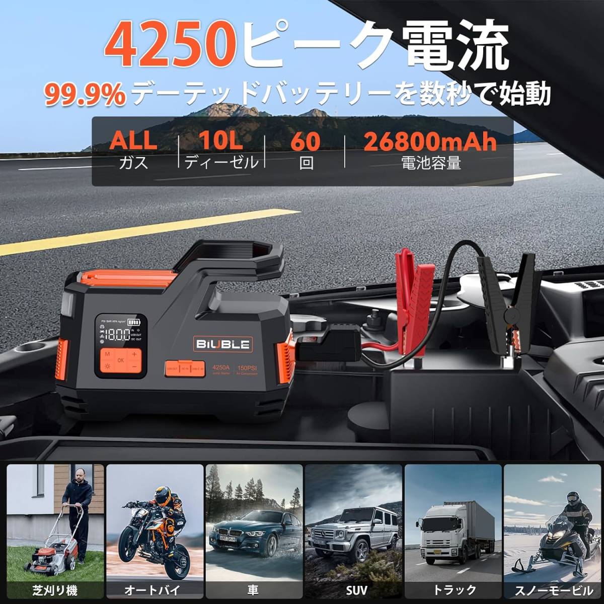 BIUBLE Jump starter 26800mAh high capacity 4250Api-k electric current (all gasoline car *12L diesel car correspondence ) 12V car engine starter 