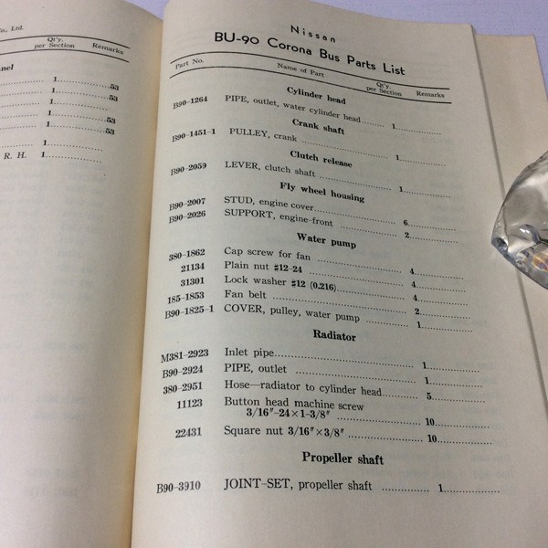 〓★〓旧車バストラックカタログ　日産『PARTS LIST MODEL 480 NISSAN TRUCK & BUS』英文1953年_経年相応の劣化傷み汚れ等ご容赦ください