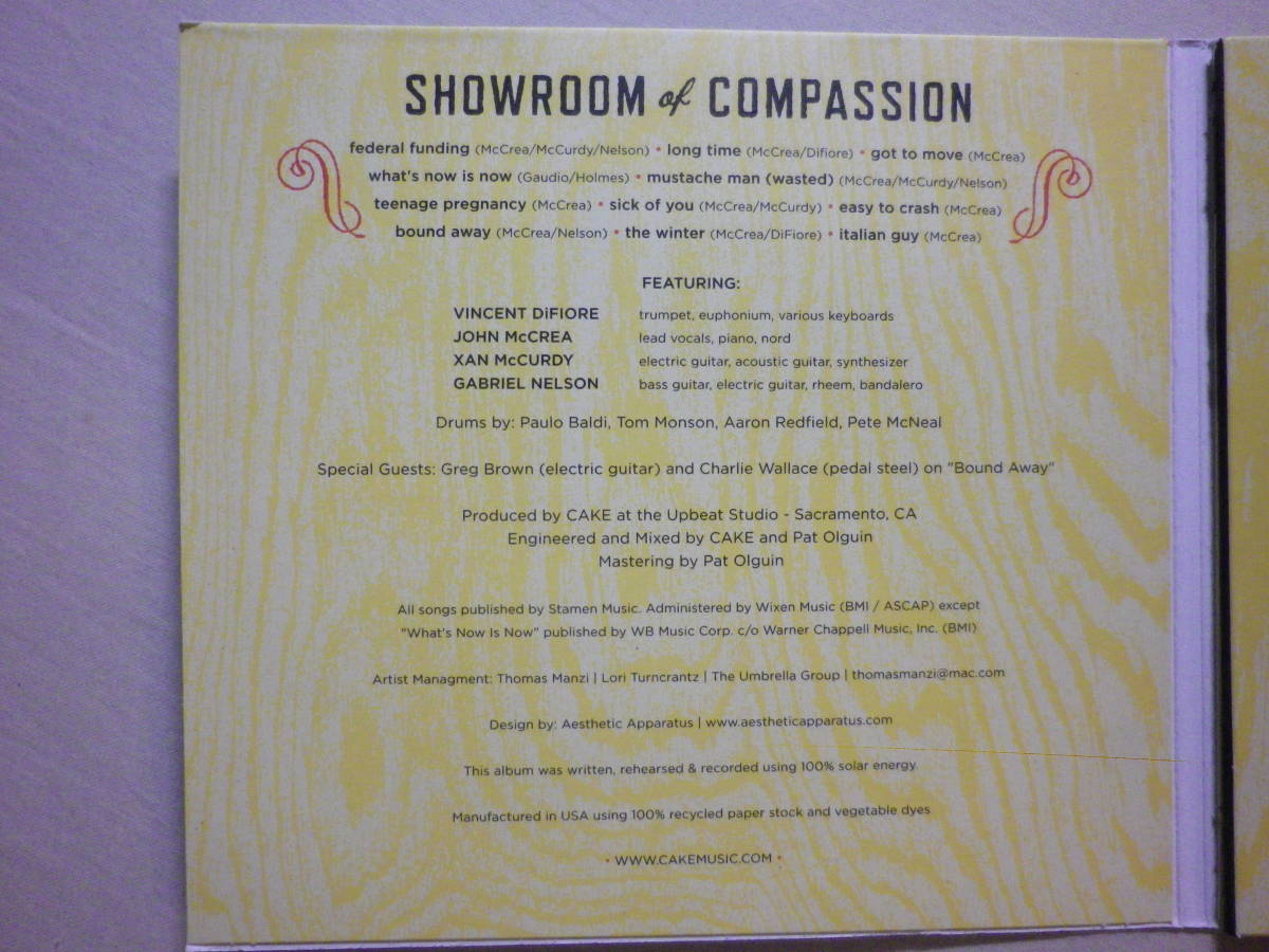 『Cake/Showroom Of Compassion(2011)』(Upbeat Records 7 44626 99332 1,USA盤,特殊ジャケ,Mustache Man,Sick Of You)_画像4