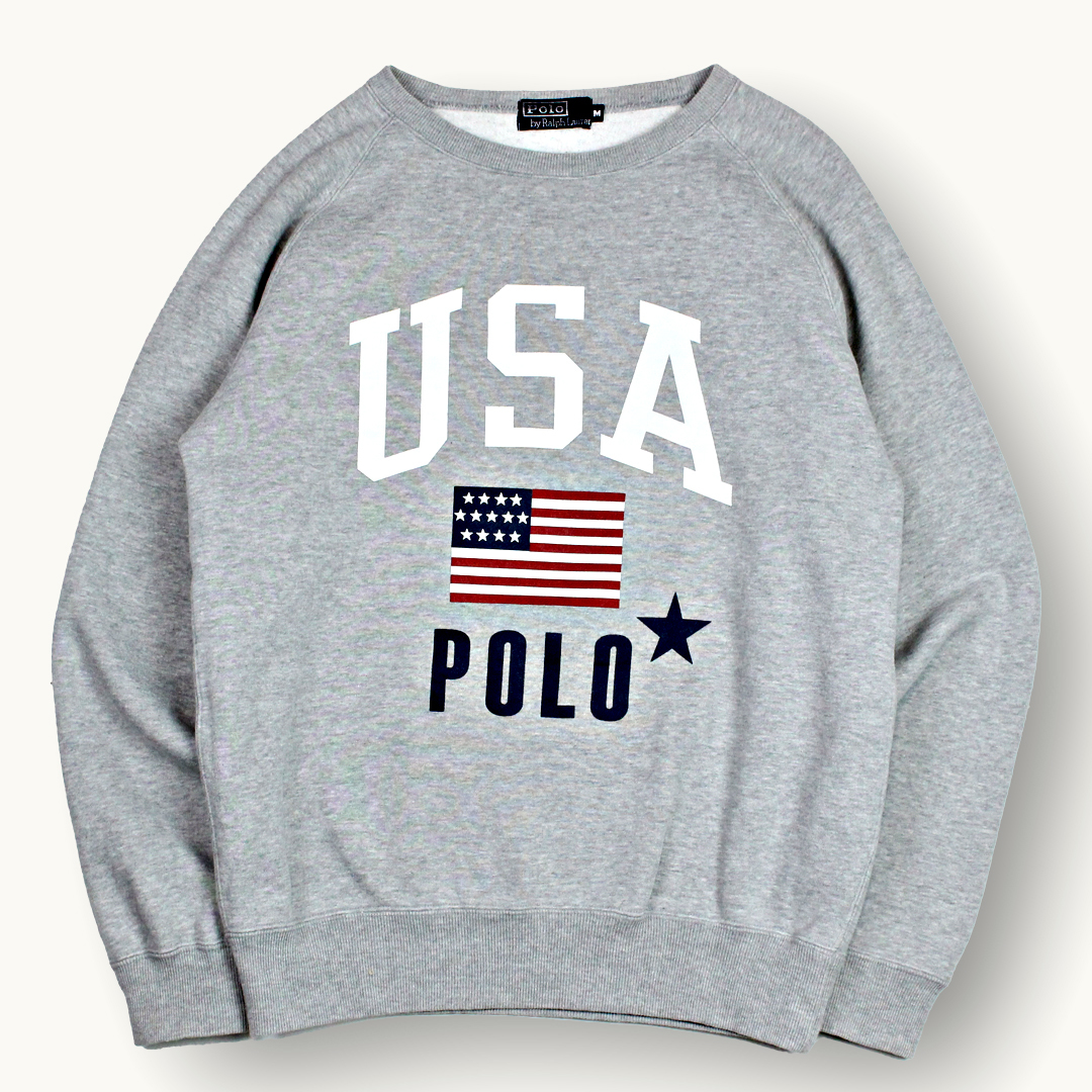 90s ポロラルフローレン 星条旗 スウェット プルオーバー 霜降りグレーMサイズ 【Polo by Ralph Lauren】_画像1