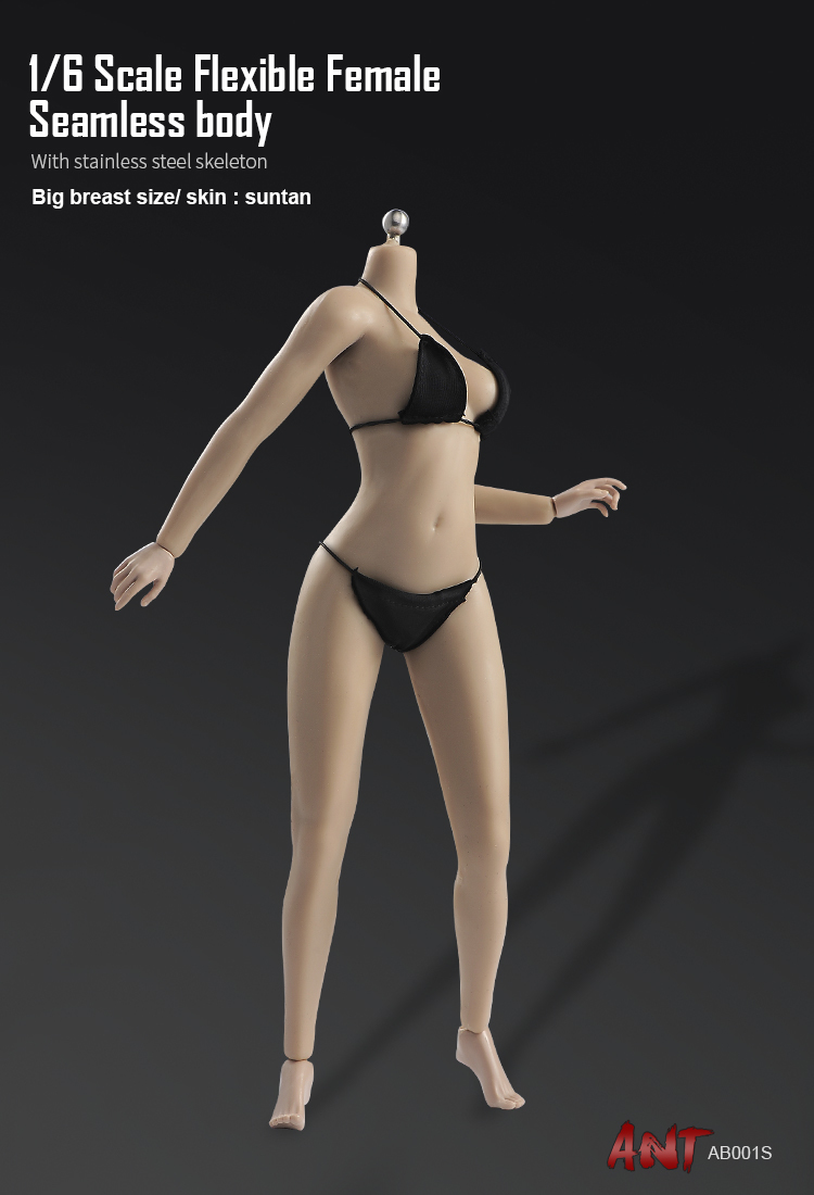 AB001S 1/6スケール シームレス女性ボディ素体 デッサン人形（ヘッドなし） サンタン Flexible Female Seamless Body Big Breast Size_画像3