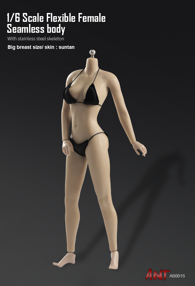 AB001S 1/6スケール シームレス女性ボディ素体 デッサン人形（ヘッドなし） サンタン Flexible Female Seamless Body Big Breast Size_画像4