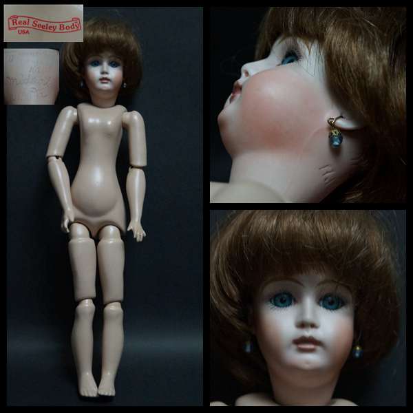 【閑】ビスクドール 永田みどり造 可愛らしい女の子 (グラスアイ藍目/金髪）Real Seeley Body USA ボディドール 着せ替え人形 玩具5D1113