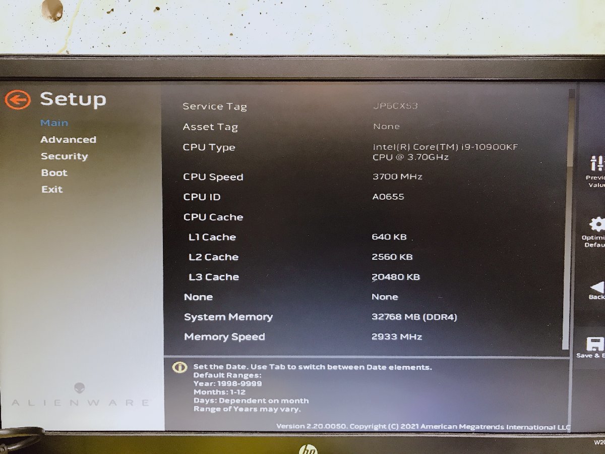 DELL Alienware Aurora R11 Core i9-10900KF 3.7GHz 32GB RTX2080Ti? ジャンク扱い デスクトップパソコン H12046_画像8