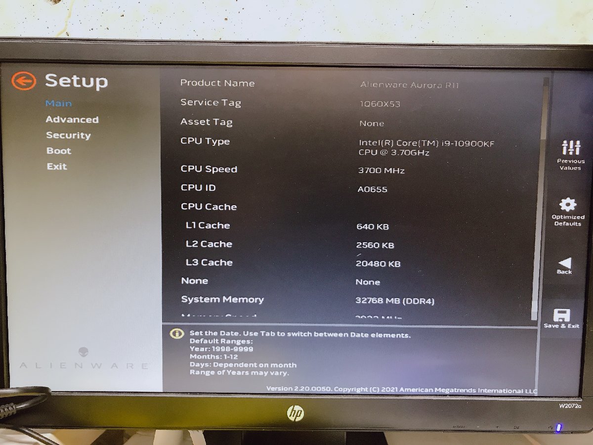 DELL Alienware Aurora R11 Core i9-10900KF 3.7GHz 32GB RTX2080Ti? ジャンク扱い デスクトップパソコン H12044_画像7