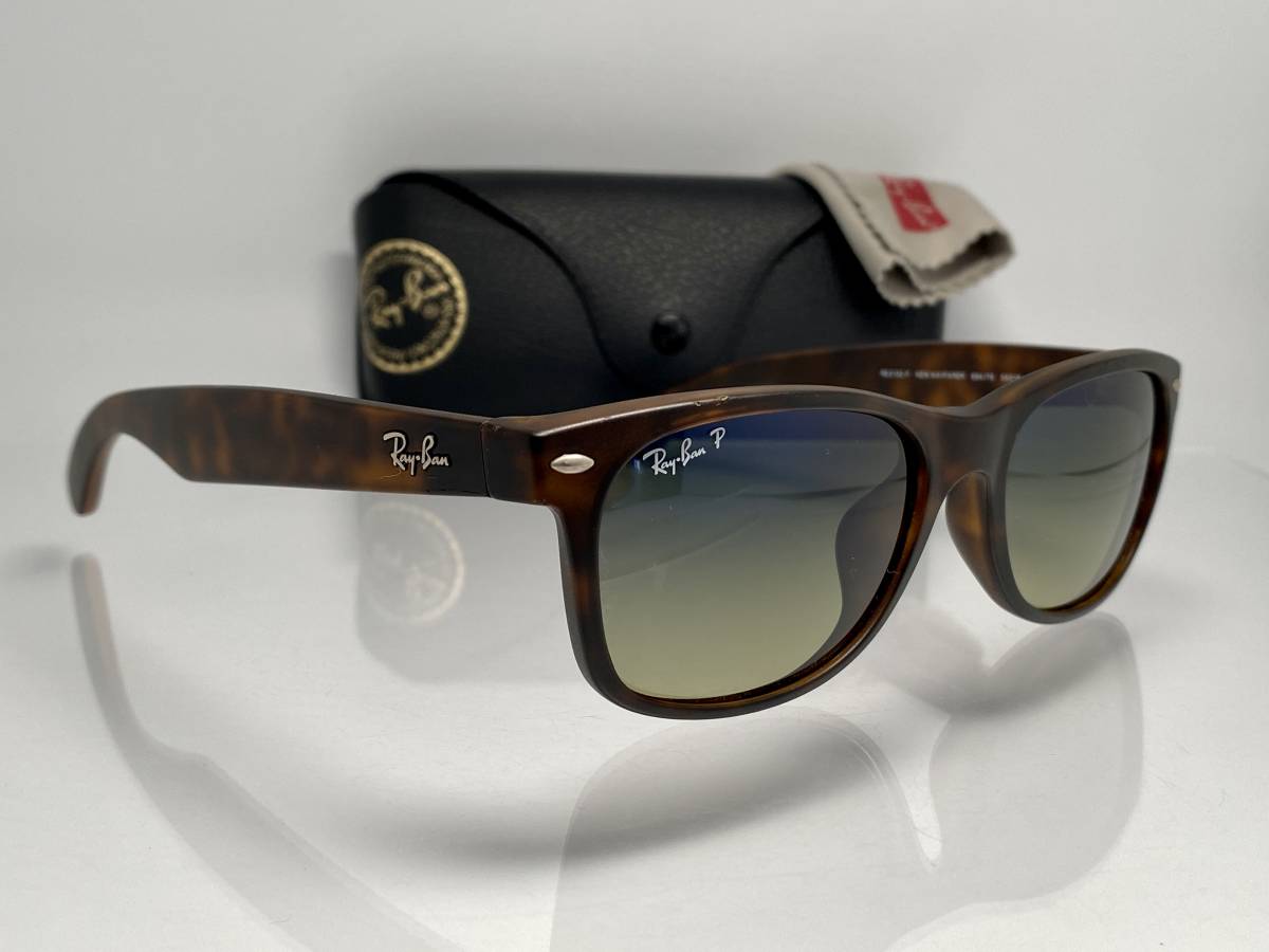 偏光レンズ★RAY-BANレイバンNEW WAYFARERニューウェイファーラー RB2132-F 894/76 マットブハバナ鼈甲柄/ブルーグラデーション ケース付_画像3