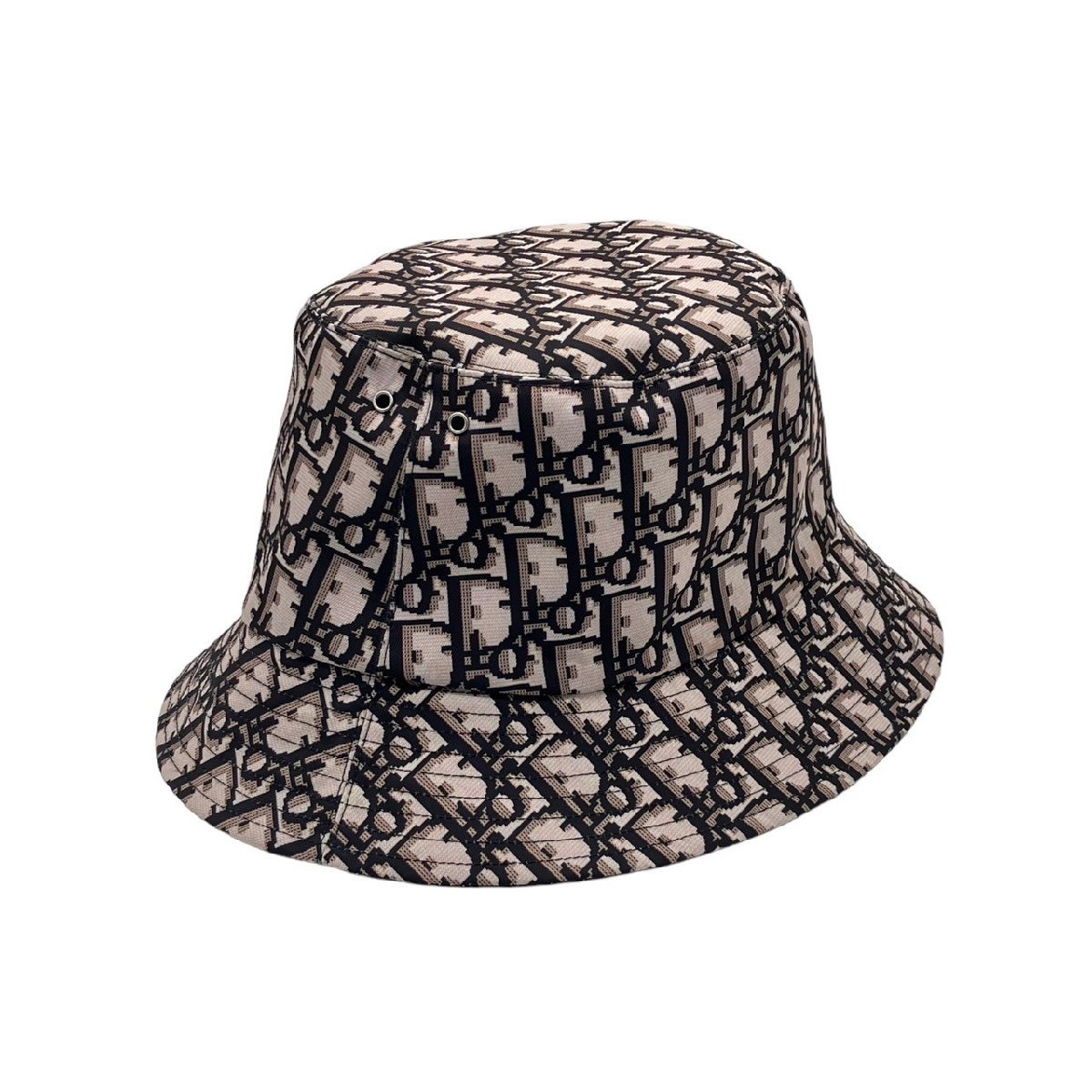 美品 Christian Dior クリスチャン ディオール トロッター オブリーク リバーシブル バケットハット 帽子 サイズ57 ブラック系 ベージュ系_画像1