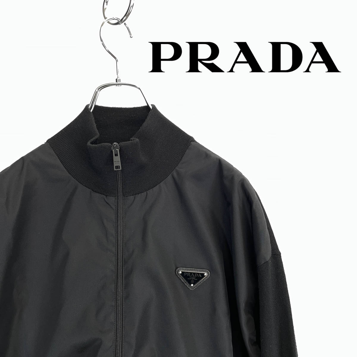 2022AW PRADA プラダ トライアングルロゴ ニット切替 ナイロン ジャケット size 44 11275511_画像1