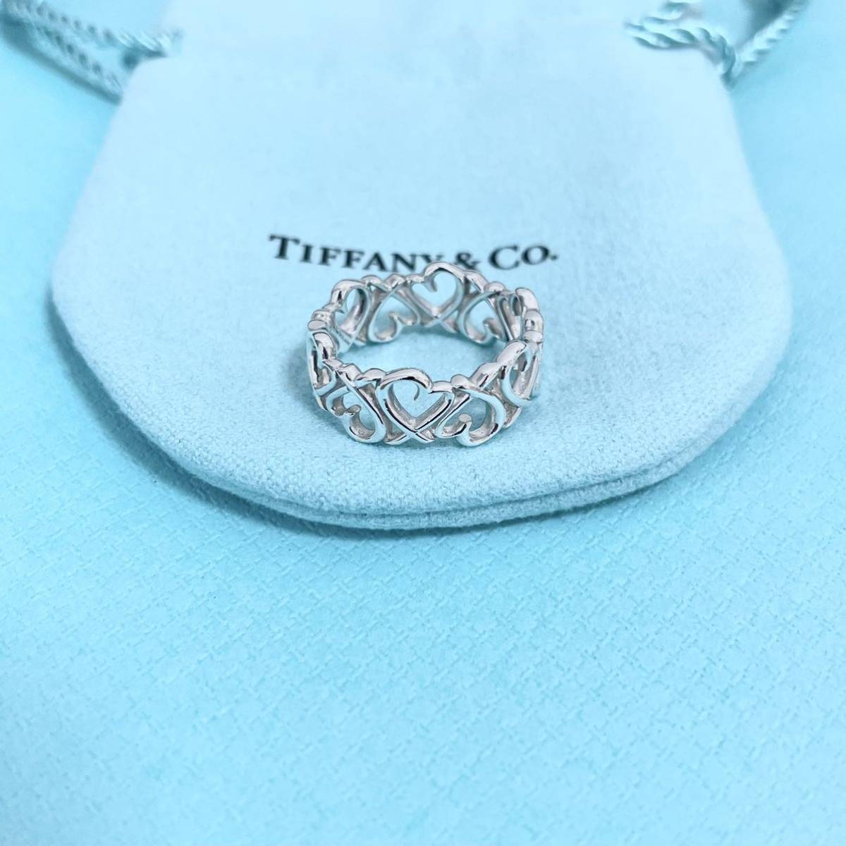 【美品】Tiffany & Co. ティファニー ラビングハート バンド リング 指輪 9号 スターリングシルバー メンズ レディース