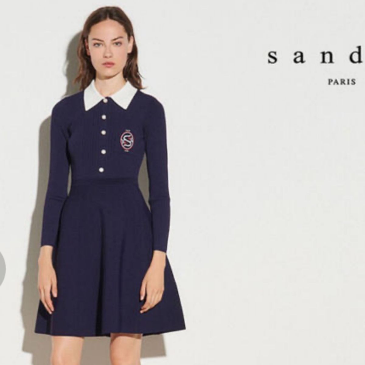 sandro サンドロ　ニットワンピース　紺色　ネイビー　36 ワンピース 長袖