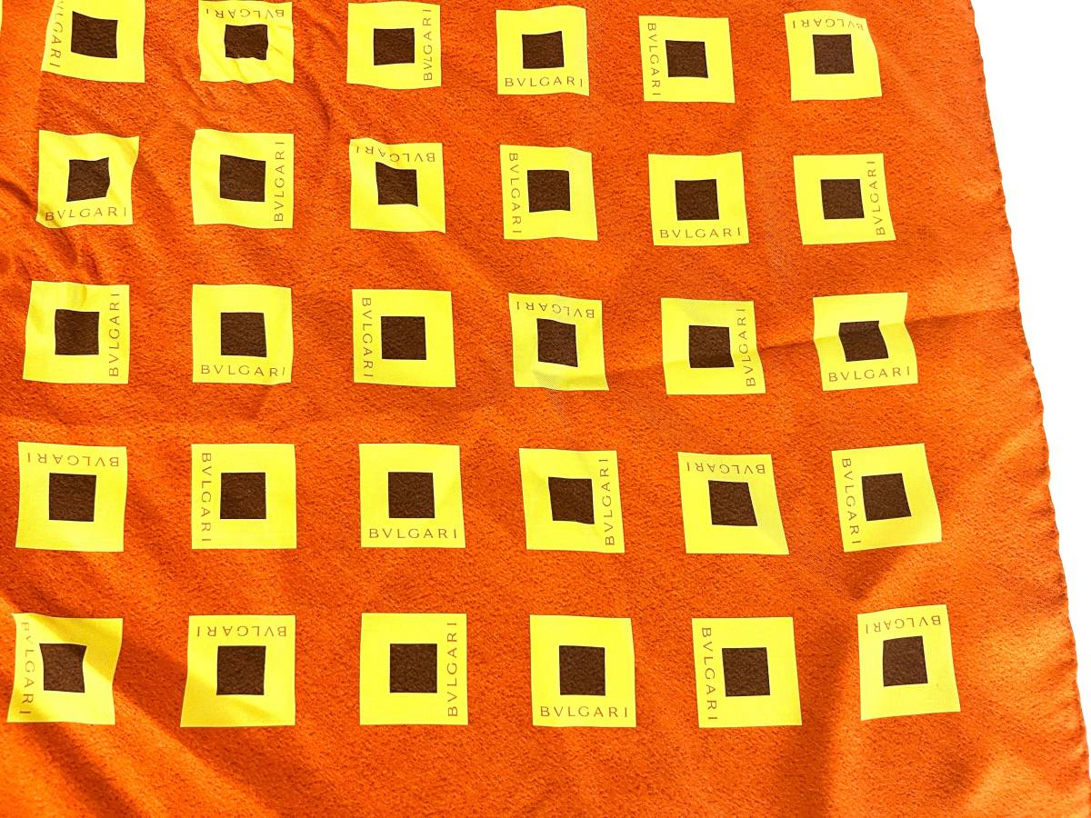 G716-H15-1210 ★ BVLGARI ブルガリ スカーフ オレンジ シルク100％ 約85cm×85cm ④_画像4