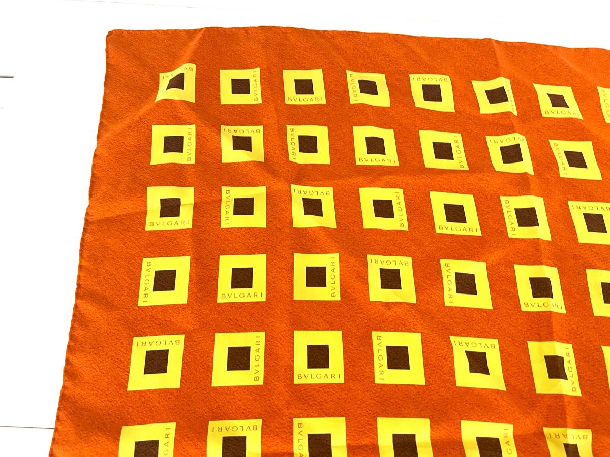 G716-H15-1210 ★ BVLGARI ブルガリ スカーフ オレンジ シルク100％ 約85cm×85cm ④_画像5