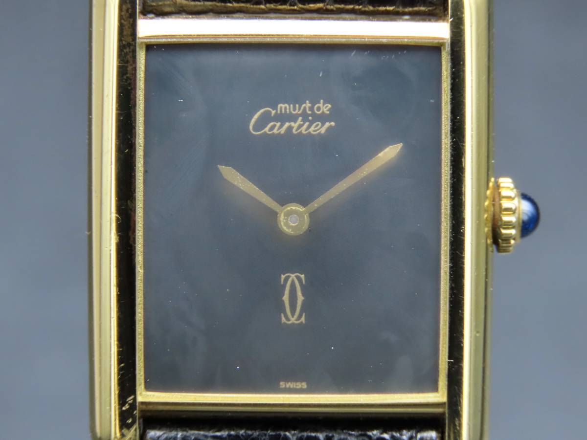 1円～! 稼動品★正規品 Cartier カルティエ マストタンク LM SV925 手巻き ブラックダイヤル 純正ブレス メンズ腕時計 TTKLG3206_画像2