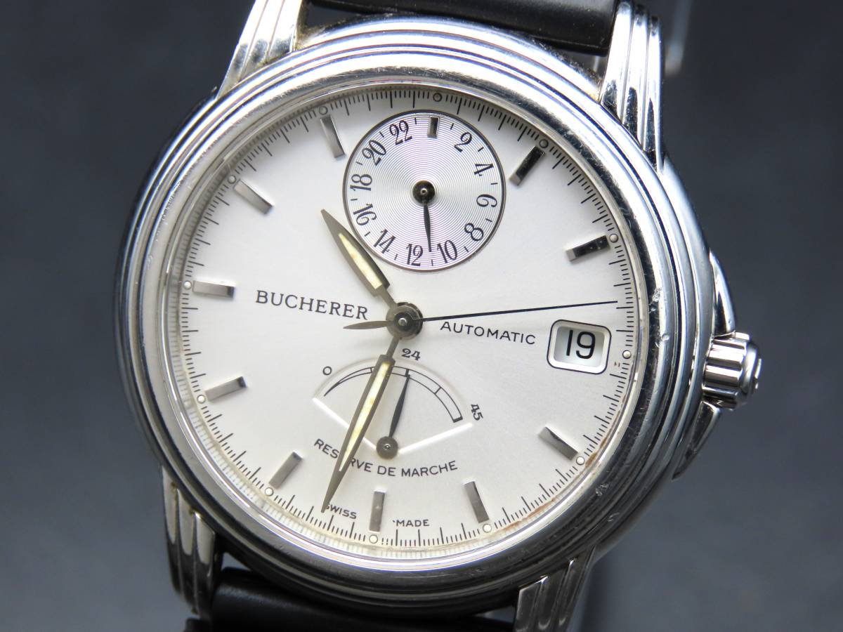 1円～! ジャンク品 稼働有★正規品 BUCHERER ブヘラ 9035-507 アルキメデス デュアルタイム パワーリザーブ 自動巻 メンズ腕時計 TTKLG3193_画像1