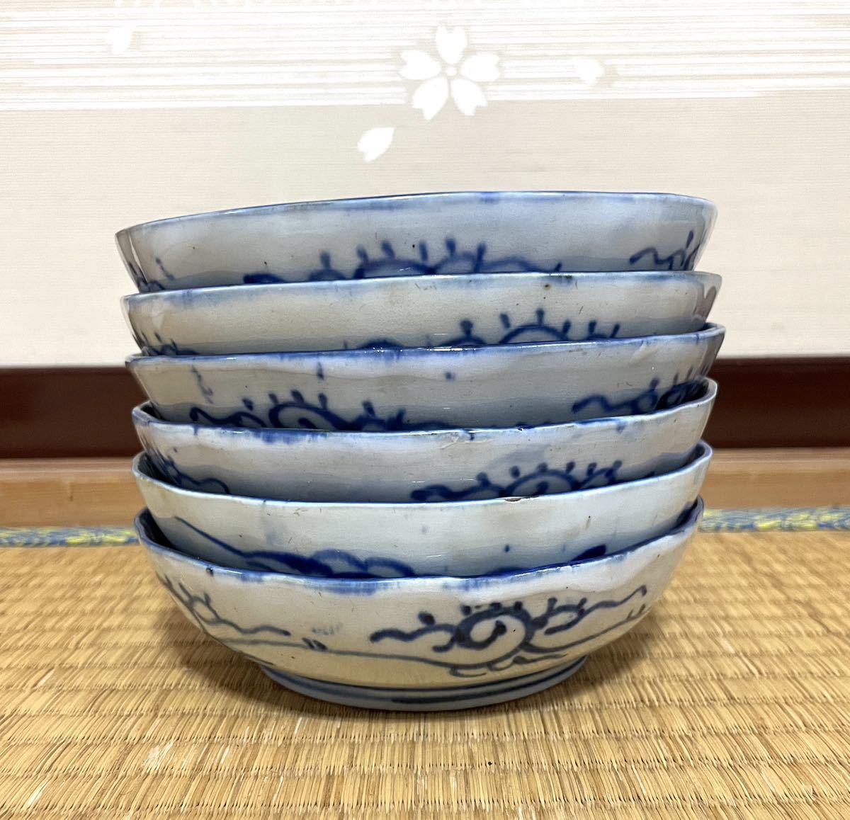 明治 大正 古伊万里 染付 焼物皿 銘々皿 6枚 懐石 茶道具 和食器
