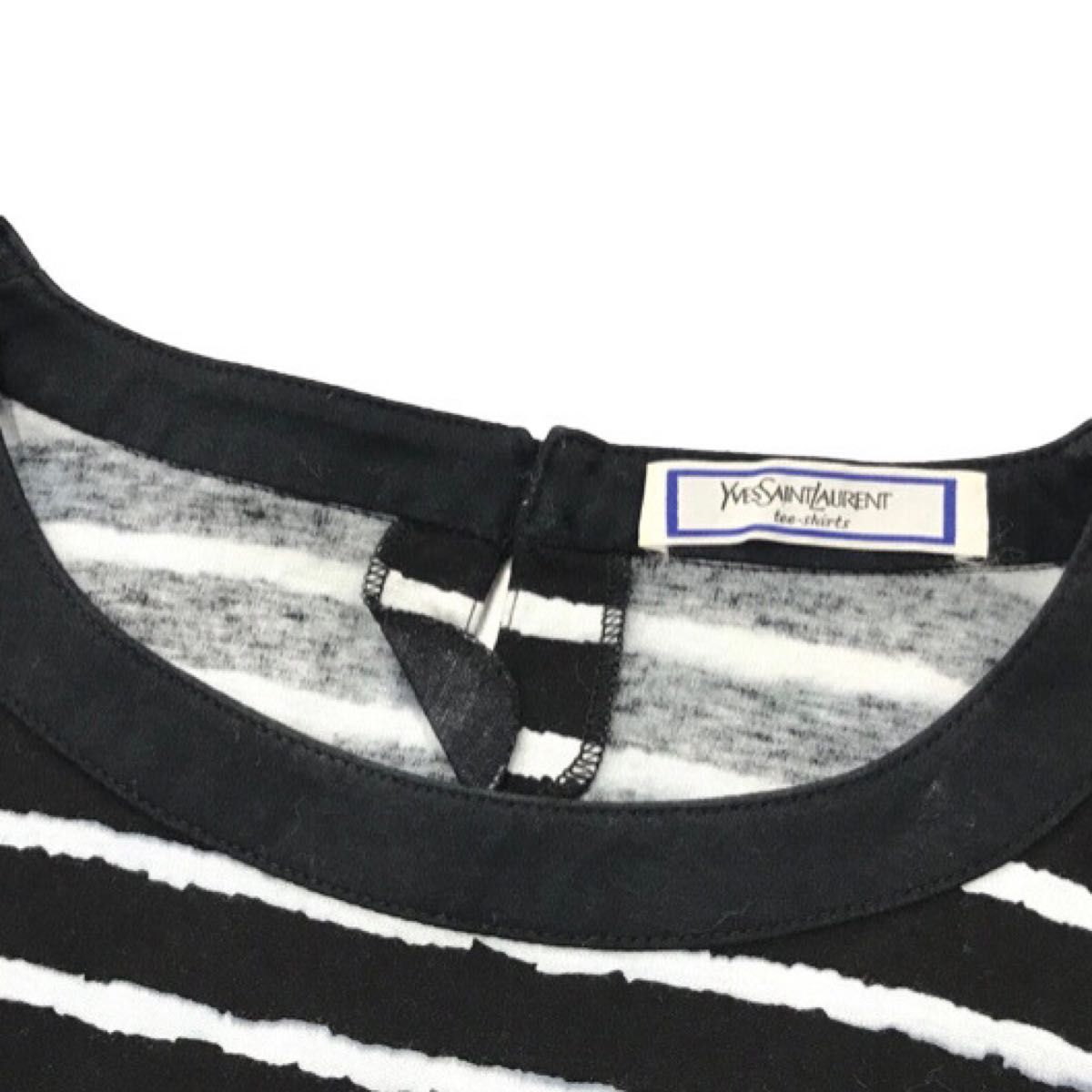 【美品】Yves Saint-Laurent  半袖 ボーダー Tシャツ　シャツ 白 ブラック　イヴ・サンローラン　Mサイズ