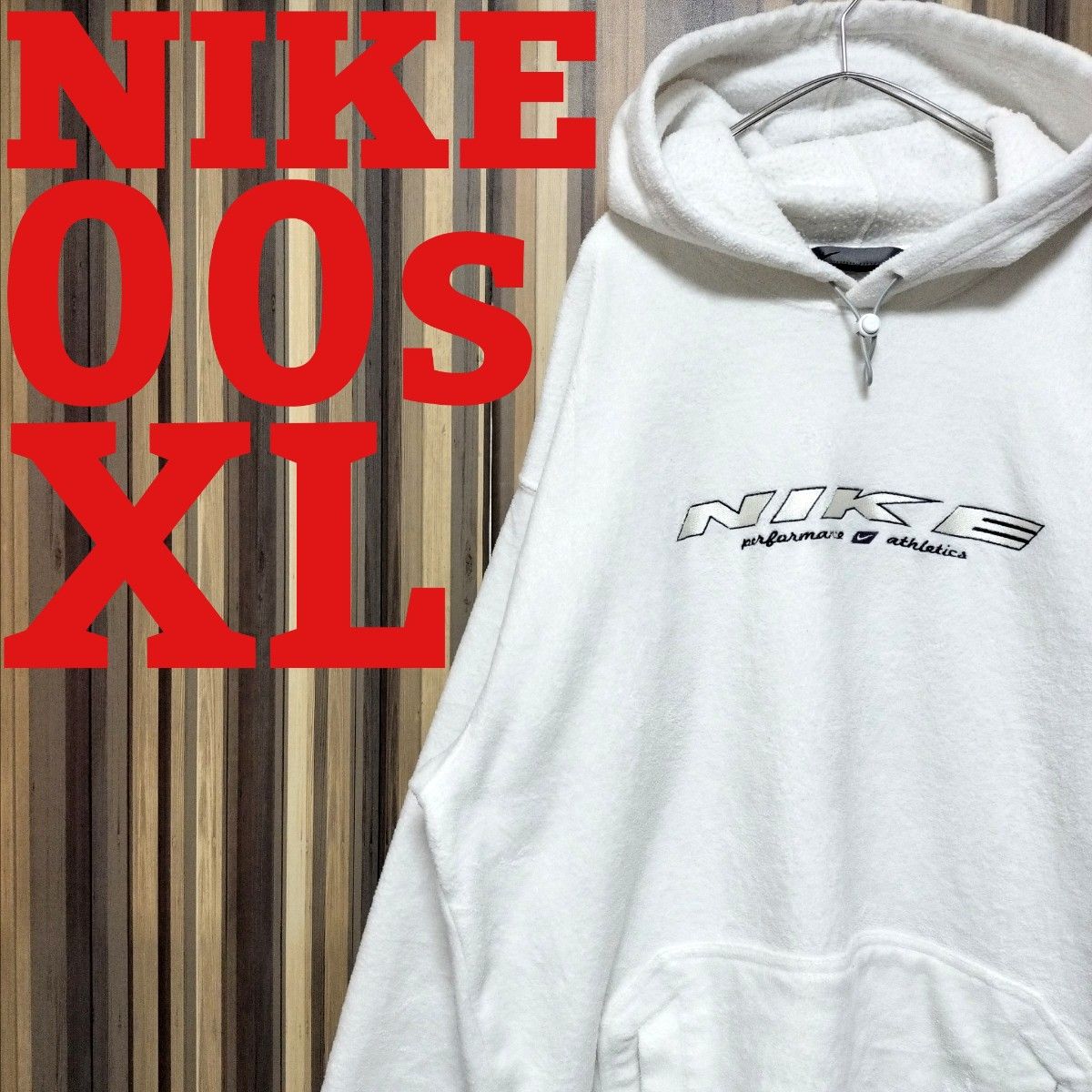 00s【NIKE】ナイキ 刺繍 スウッシュ センターロゴ フリース パーカー XL