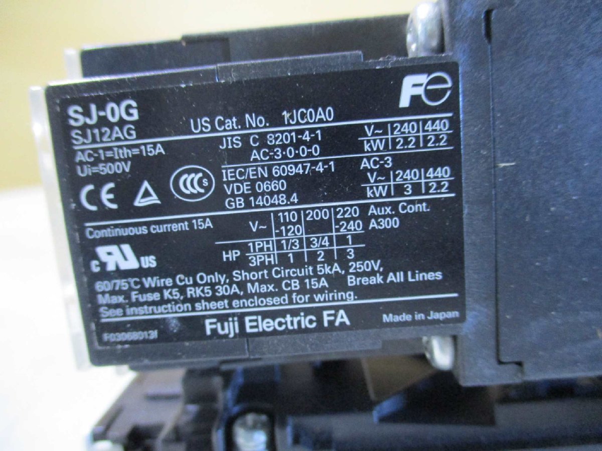 中古Fuji Electric type TR-ON TR13N 電磁開閉器/Fuji Electric Magnetic Contactor SJ-0G SJ12AG 2.2KW 送料別(FALR50125C106)_画像7