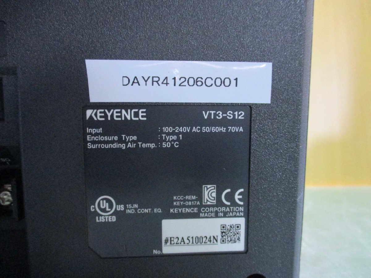 中古 KEYENCE VT3-S12 100-240V AC 50/60Hz+VT3-E3 通電OK(DAYR41206C001)_画像7