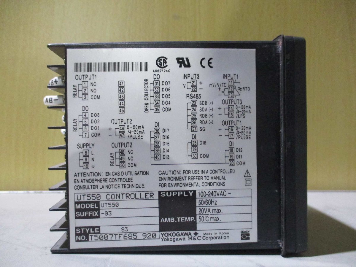 中古 YOKOGAWA CONTROLLER UT550 デジタル指示調節計 100-240VAC(JAER50415B010)_画像6