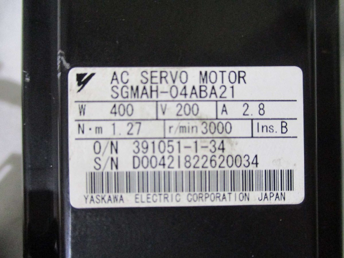 中古 YASKAWA SGMAH-04ABA21 AC サーボモーター 400W 200V 2.8A(KBVR41209B046)_画像5