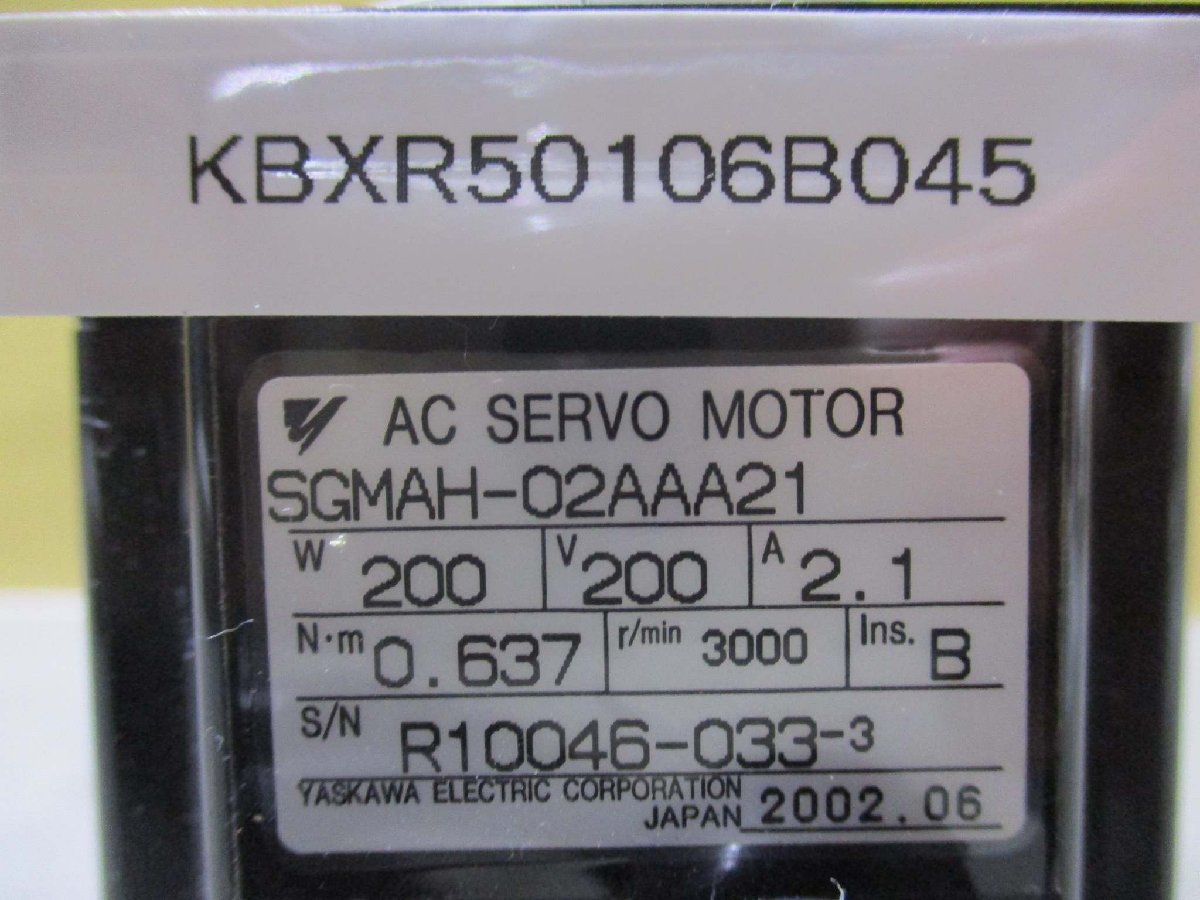 中古 YASKAWA AC SERVO MOTOR SGMAH-02AAA21 200w(KBXR50106B045)_画像2