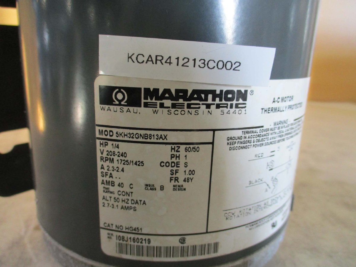 中古REGAL BELOIT MARATHON 5KH32GNB813AX 1/4HP ELECTRIC MOTOR(KCAR41213C002)_画像7