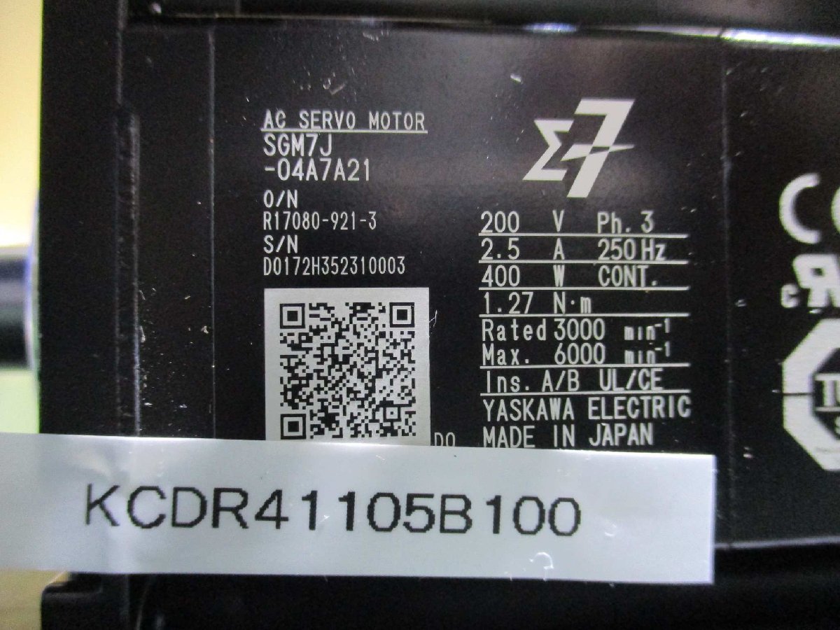 中古 YASKAWA Σ-7シリーズ 回転形サーボモータ 中慣性 SGM7J-04A7A21(KCDR41105B100)_画像4