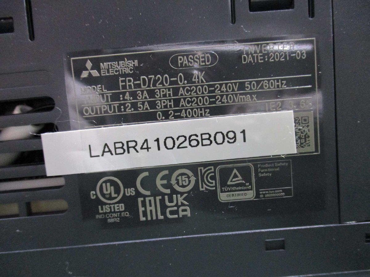 中古 MITSUBISHI FR-D720-0.4K 200V インバーター(LABR41026B091) 中古 MITSUBISHI FR-D720-0.4K 200V インバーター(LABR41026B091)