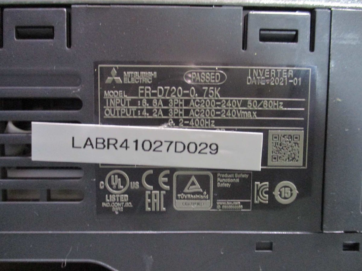 中古 MITSUBISHI FR-D720-0.75K 200V インバータ(LABR41027D029)_画像4