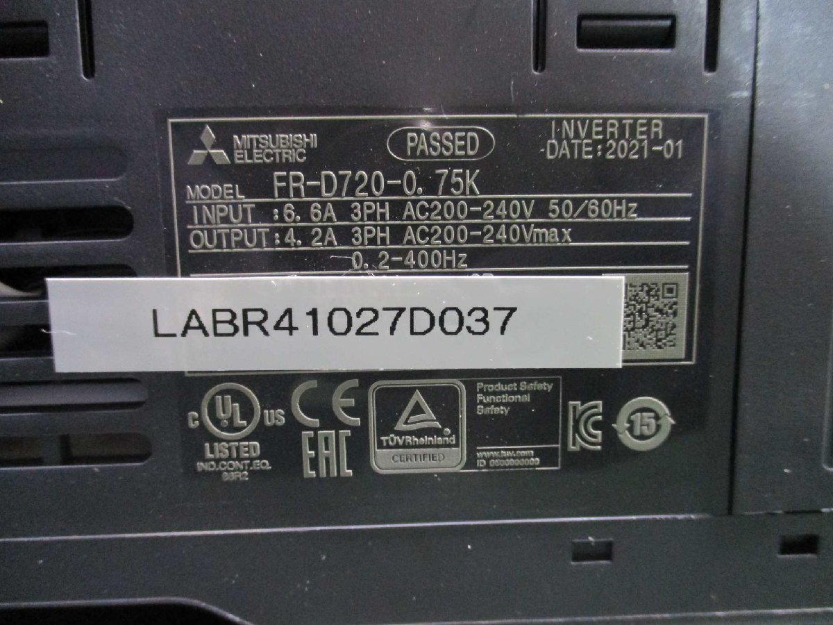 中古 MITSUBISHI FR-D720-0.75K 200V インバータ(LABR41027D037)_画像4