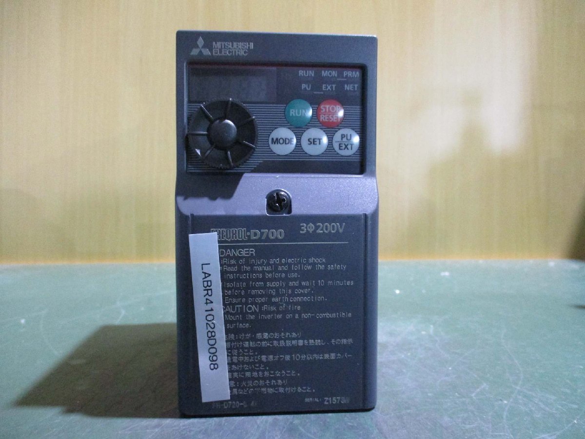 中古 MITSUBISHI FR-D720-0.4K 200V インバータ(LABR41028D098)_画像5