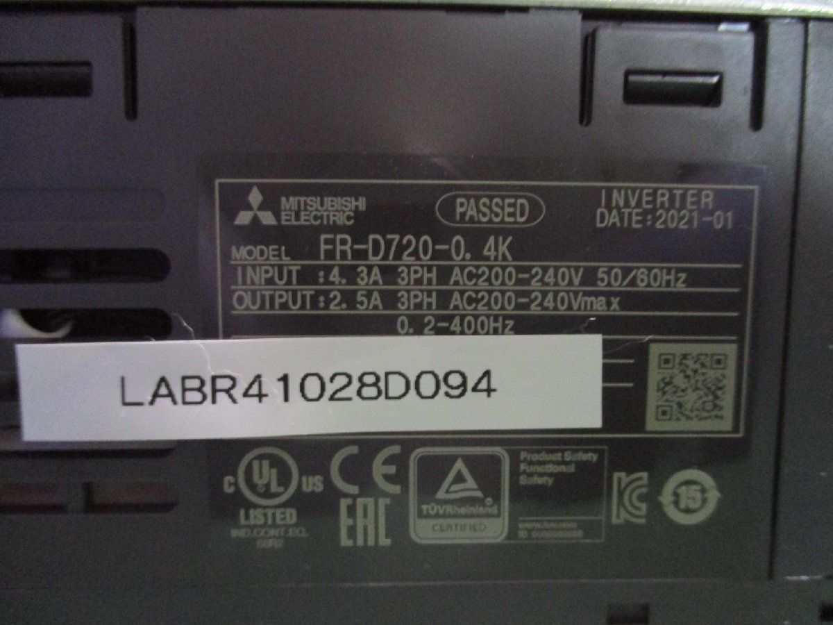 中古 MITSUBISHI FR-D720-0.4K 200V インバータ(LABR41028D094)_画像4