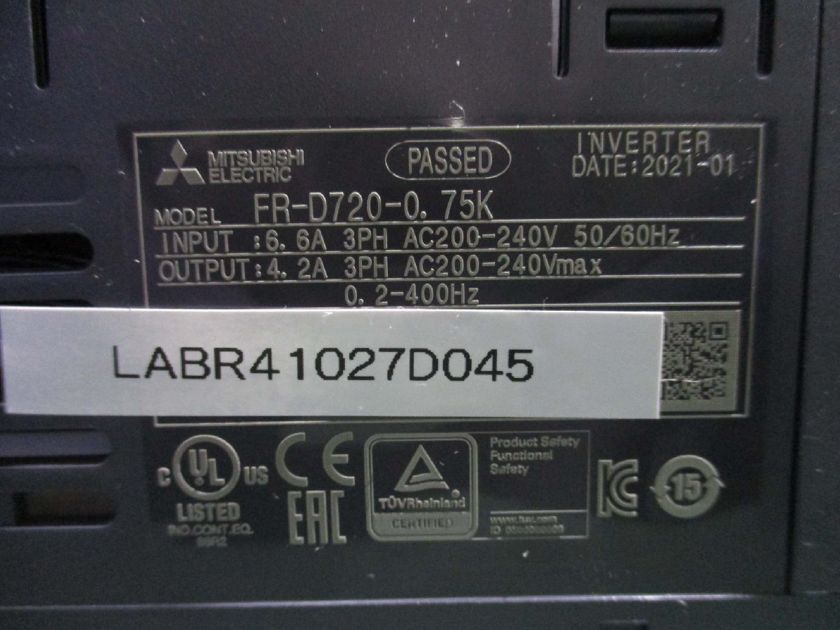 中古 MITSUBISHI FR-D720-0.75K 200V インバータ(LABR41027D045)_画像4