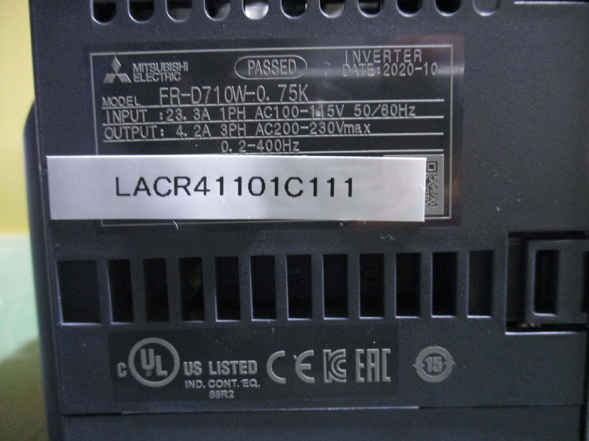 中古 MITSUBISHI FR-D710W-0.75K 100V インバータ(LACR41101C111)_画像4