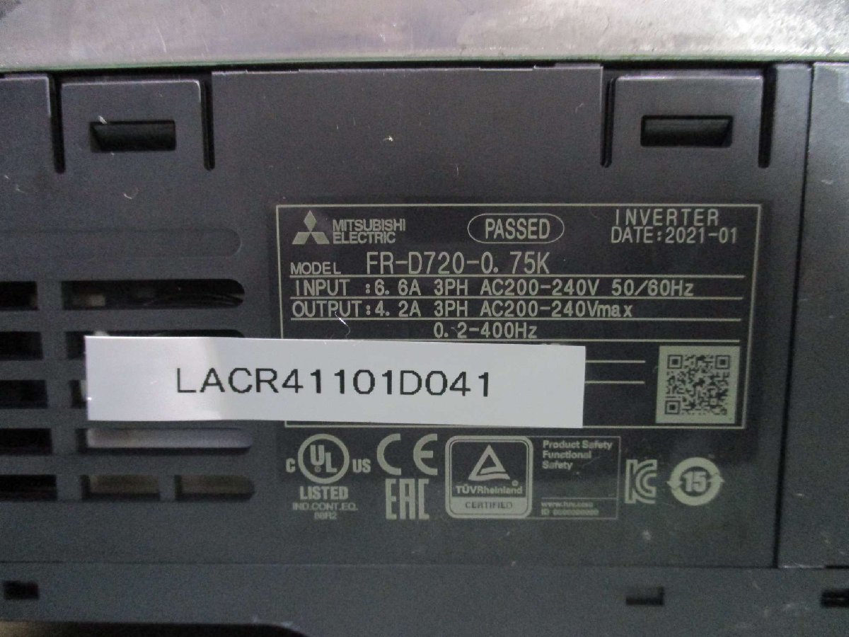 中古 MITSUBISHI FR-D720-0.75K 200V インバーター(LACR41101D041)_画像5