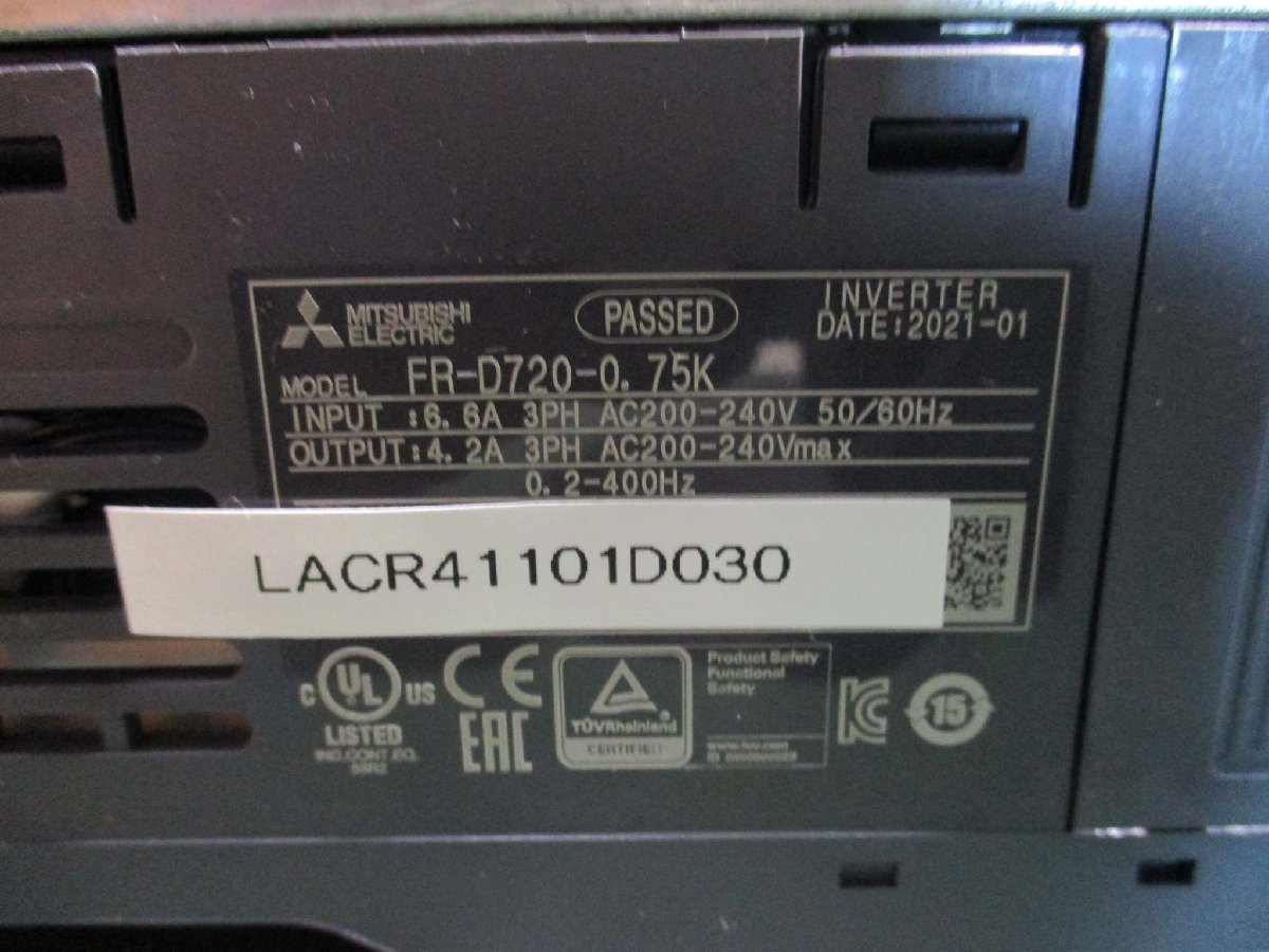 中古 MITSUBISHI FR-D720-0.75K 200V インバーター(LACR41101D030)_画像5