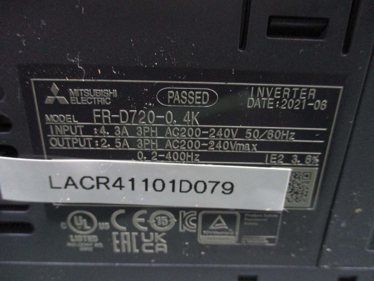 中古 MITSUBISHI FR-D720-0.4K 200V インバーター(LACR41101D079)_画像5