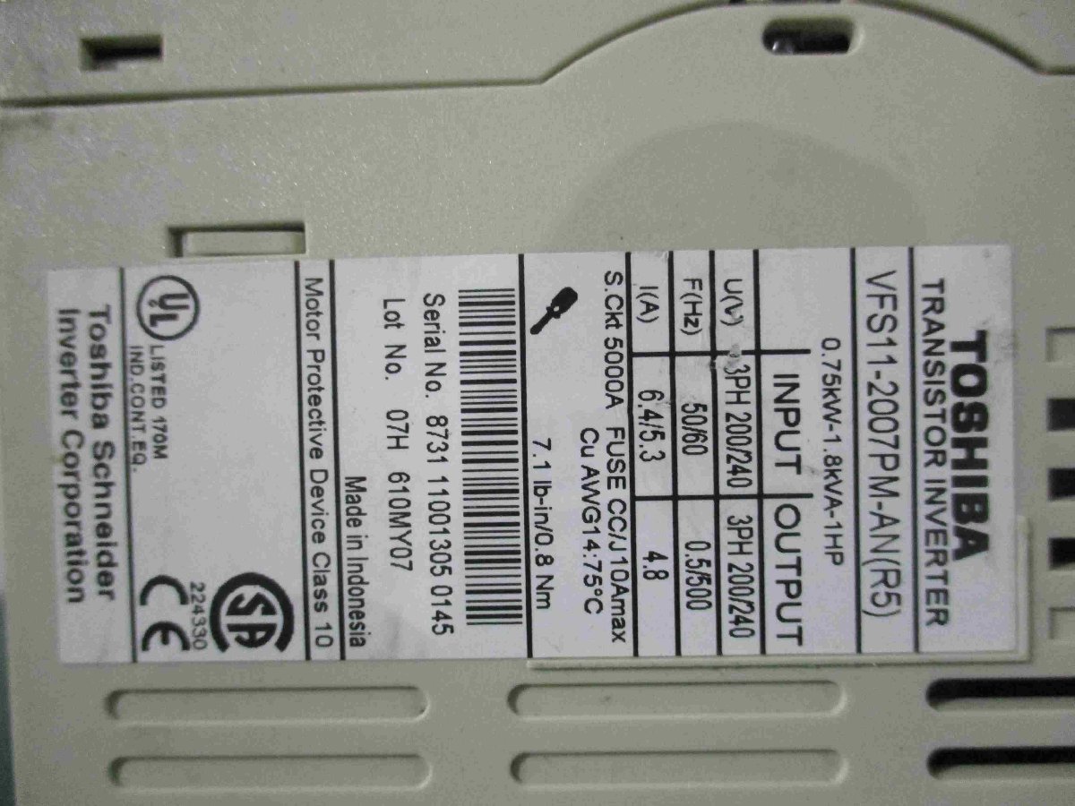 中古 TOSHIBA VFS11-2007PM-AN(R5) TRANSISTOR INVERTER(LAER41205B021)_画像4