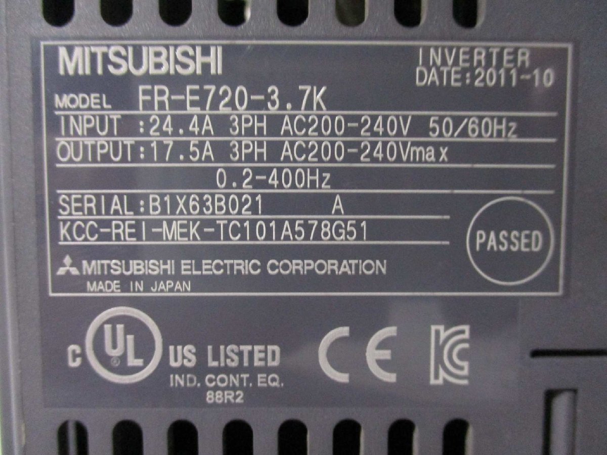 中古 MITSUBISHI INVERTER FR-E720-3.7KNC インバータ 三相 200-240V 3.7KW(LAER41205C081)_画像4