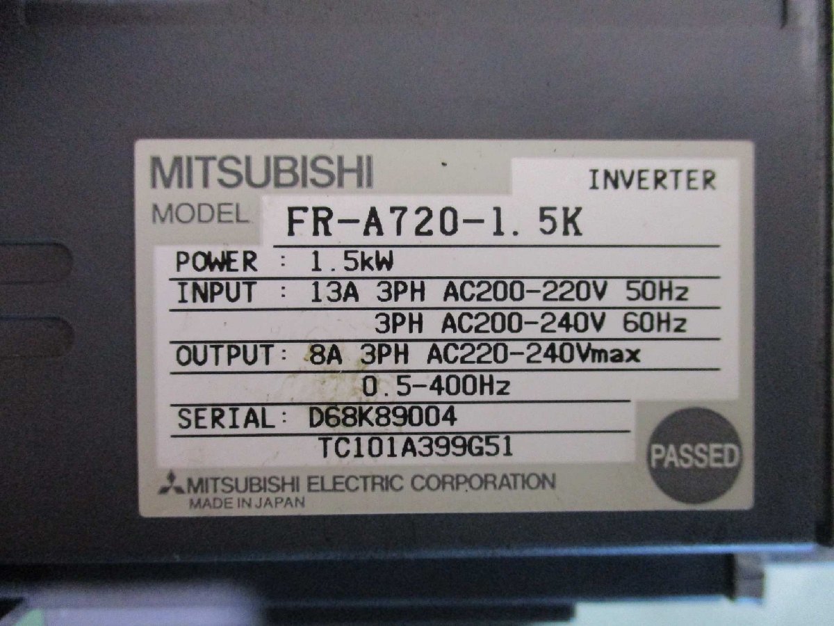 中古 MITSUBISHI FREQROL-A700 INVERTER FR-A720-1.5K インバーター 1.5kW(LAFR41220B004)_画像8