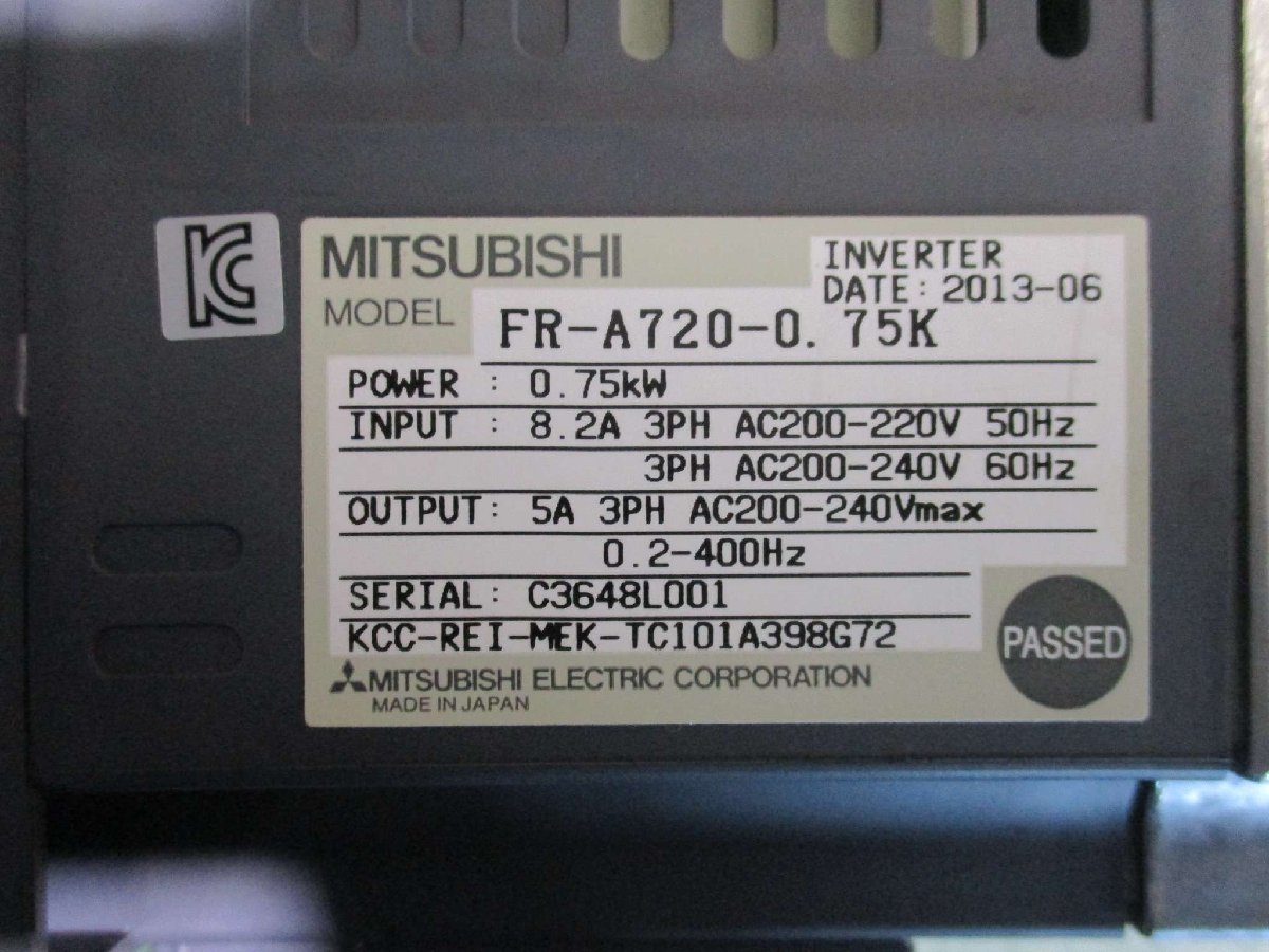 中古 MITSUBISHI FREQROL-A700 INVERTER FR-A720-0.75K インバーター 0.75kW(LAFR41220B030)_画像8