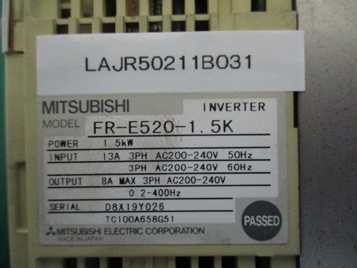 中古 MITSUBISHI INVERTER FR-E520-1.5K インバーター 1.5KW(LAJR50211B031)_画像6