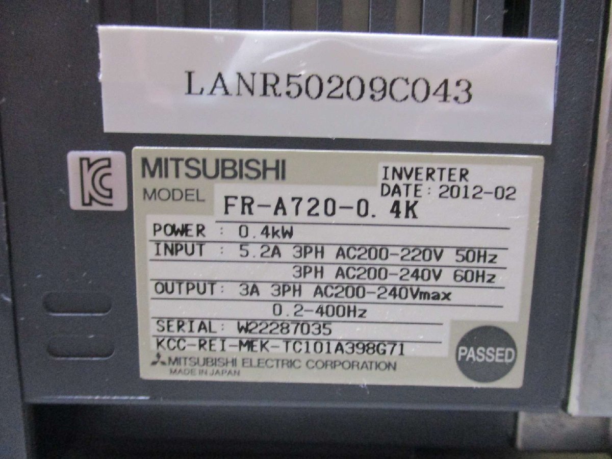 中古 MITSUBISHI INVERTER FR-A720-0.4Ｋ インバーター(LANR50209C043)_画像2