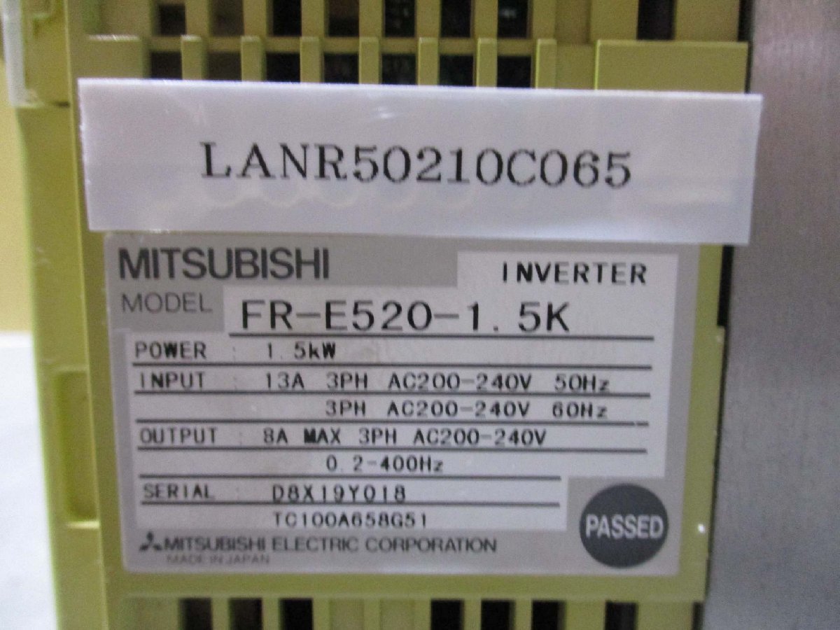 中古 MITSUBISHI INVERTER FR-E520-1.5K インバーター 1.5KW(LANR50210C065)_画像2