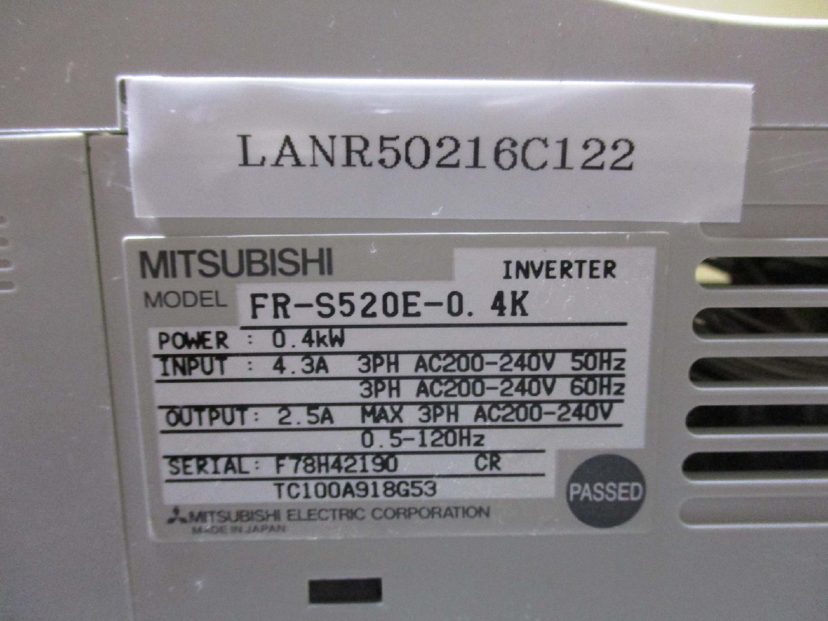 中古 MITSUBISHI INVERTER FR-S520E-0.4K インバータ 200-240V 0.4kW(LANR50216C122)_画像3